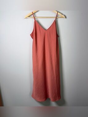 A New Day Satin Slip Midi Dress | VNeck Adjustable Straps | Size L | Terracotta